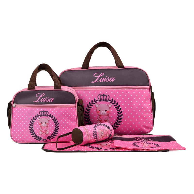 Cross-border Printed Bear Mummy Bag Five-piece Set Multi-functional Large Capacity Shoulder Crossbody Maternal and Baby Bag Diaper Bag Set