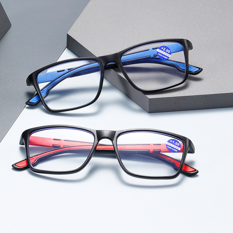 Square large frame men's and women's sports-style anti-blue light high-definition resin reading glasses livestream bifocals