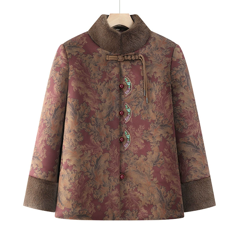 Fashionable warm down jacket for mother, for middle age, Chinese style