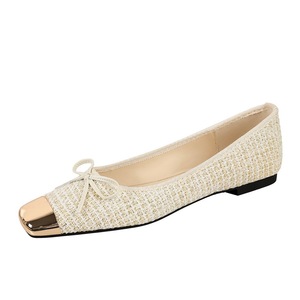 8726-9 French style flat sole single shoes for women with a high-end feel, metal square bow bow, shallow mouth, one foot