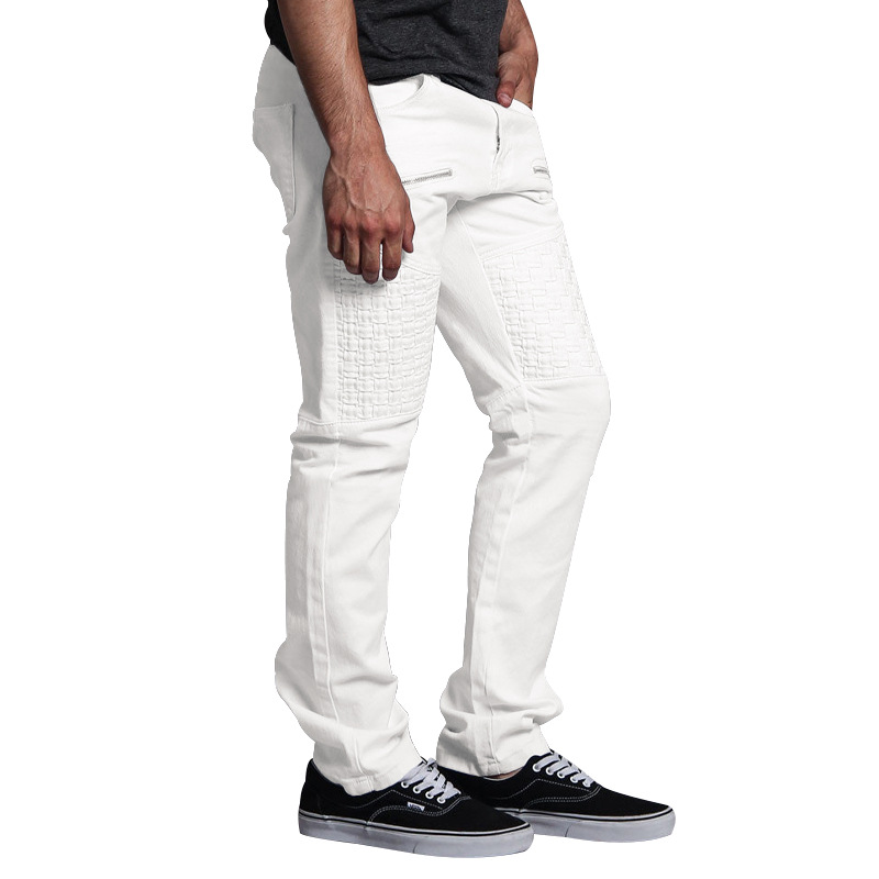 Herren Casual Hosen Arbeitskleidung Sommer Leder Gespleißt Gerade Einfarbig_voghion.com