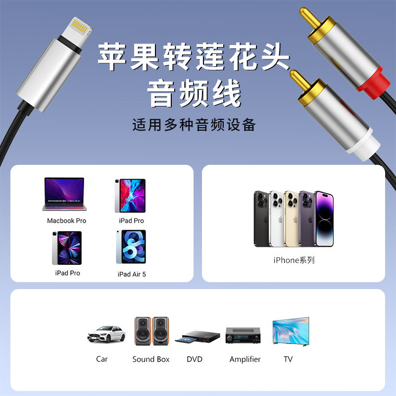 2RCA Lotus Cable de audio para Apple Type-c caja de audio de conexión amplificador rojo y blanco un punto dos cable de 3,5mm