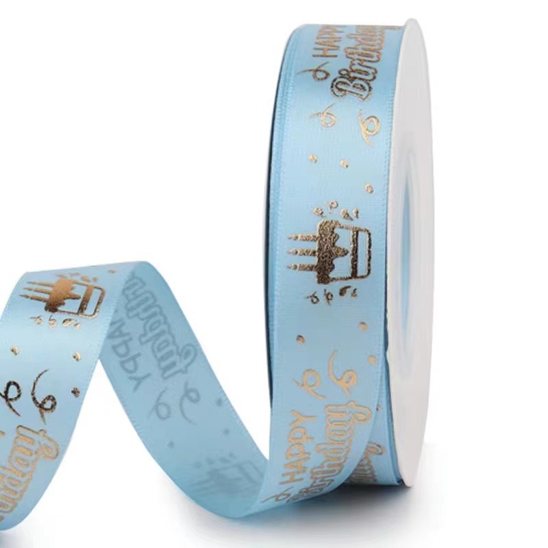 Cinta de 2 cm con estampado 3D de feliz cumpleaños en lámina dorada, en stock, para decoración de pasteles, accesorios de embalaje al por mayor