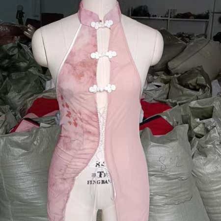 Night Ting Incense Sexy Cardigan Retro Tie-Dye Printed Hollow Nightgown Women's Modified Cheongsam One-piece Lace-up Dew