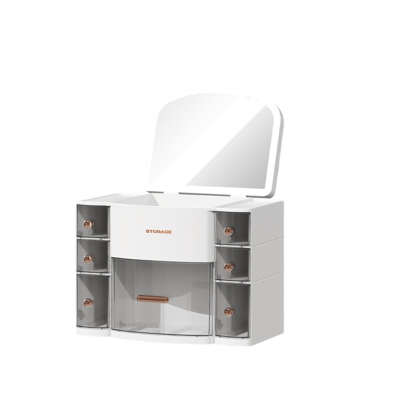 Caja de almacenamiento de cosméticos cajón multifuncional caja de almacenamiento de escritorio de gran capacidad con espejo estante de almacenamiento de alta calidad