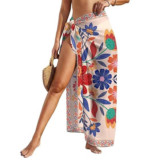Women's Sheer Gauze Sarong High-Slit One-Size Swimsuit Cover-Up 2026 Summer Printed Chiffon Wrap Beach Cover-Up Women's Sheer Gauze Sarong High-Slit One-Size Swimsuit Cover-Up 2026 Summer Printed Chiffon Wrap Beach Cover-Up