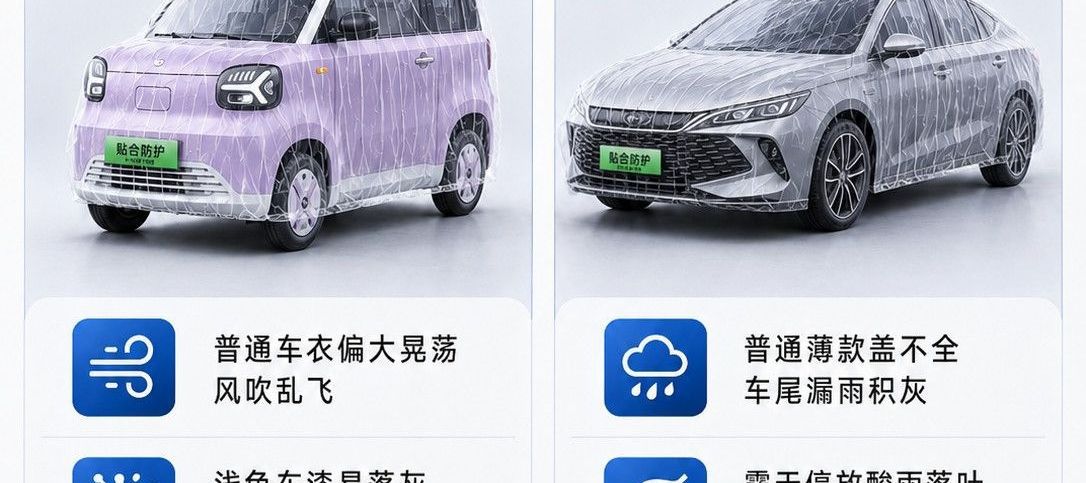 Dustproof car cover made of plastic, suitable for all seasons, fully snowproof outdoor car cover with elastic wrap and disposable drawstring, thickened