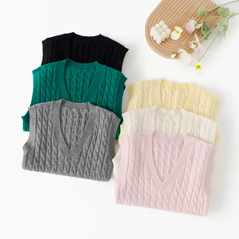 2025秋季新100纯山羊绒套头绞麻花无袖坎肩百搭背心上衣马甲女