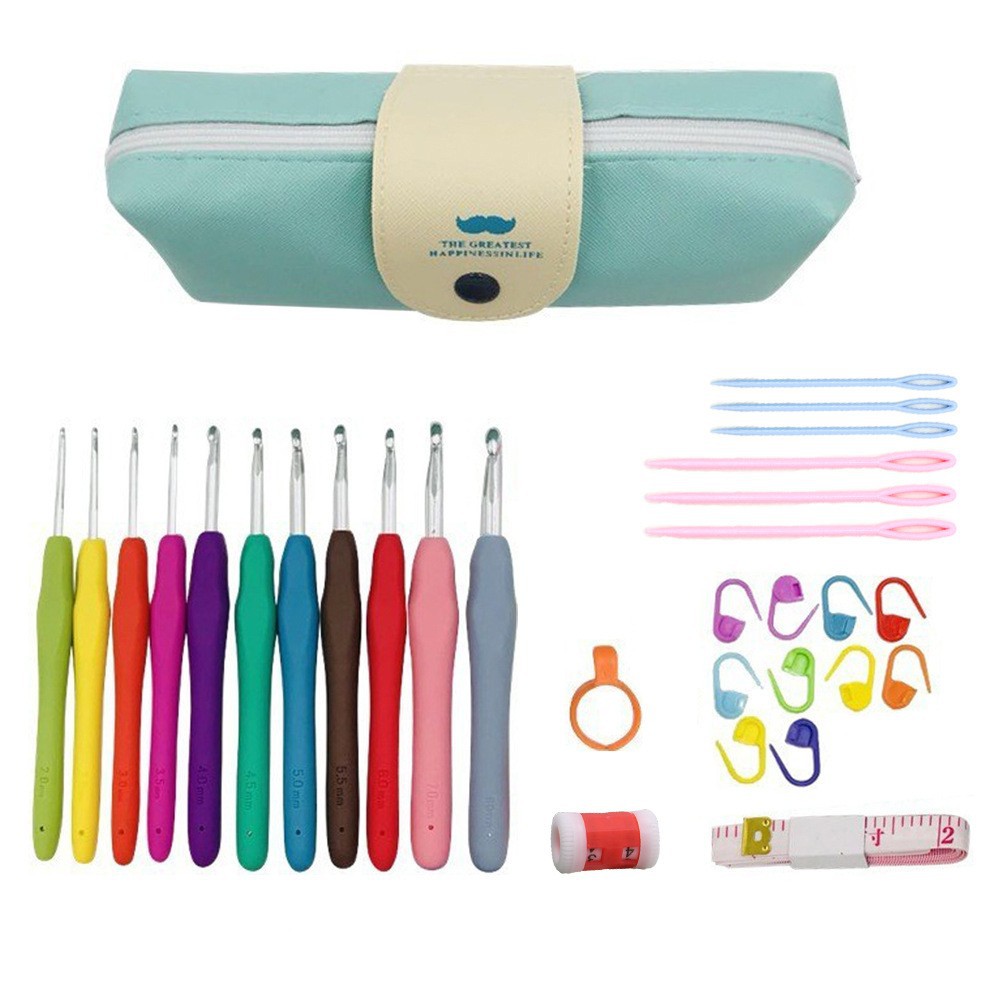 Seleccione estrictamente TPR herramientas de ganchillo de mango suave paquete de material DIY mango de color gancho de aluminio 30PC conjunto completo de novatos image 8