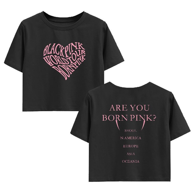 Korean style women's rose pink ink concert support clothing love logo European and American hot girl navel short T-shirt
