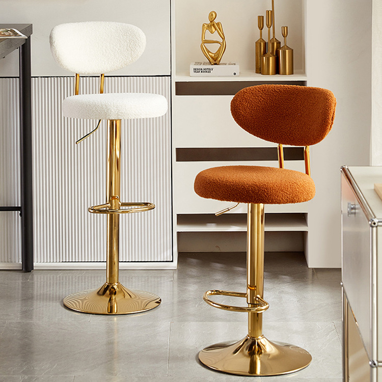 Silla de bar elevable de lujo ligera, silla de bar giratoria de viento crema, silla de bar de alta calidad, taburete de recepción image 3