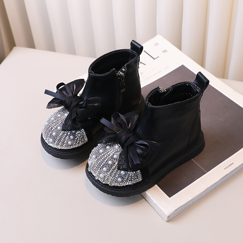 Princess Girls Boots 2025 Autumn and Winter New Children's Martin Boots Girls Short Leather Boots Anti-Slip Plus Velvet Warm Cotton