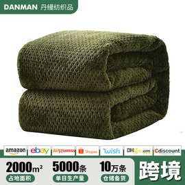 跨境纯色网眼菠萝格毛毯 珊瑚绒沙发毯加厚法兰绒毛毯礼品毯 批发