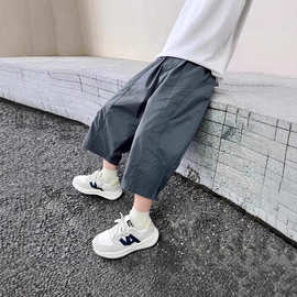 男童夏季宽松休闲七分裤阔腿短裤褶皱设计感运动小众百搭款中大童