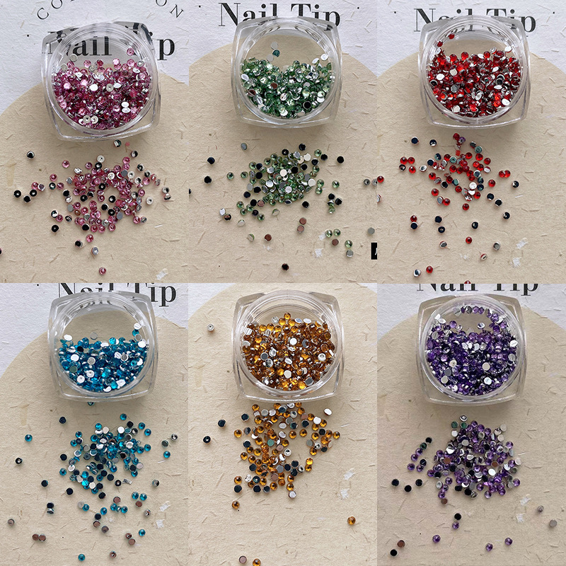 Colorful Small Round Rhinestones for Nail Art DIY Decorations, 12 Colors Acrylic Flat-Back Rhinestones for Nails
