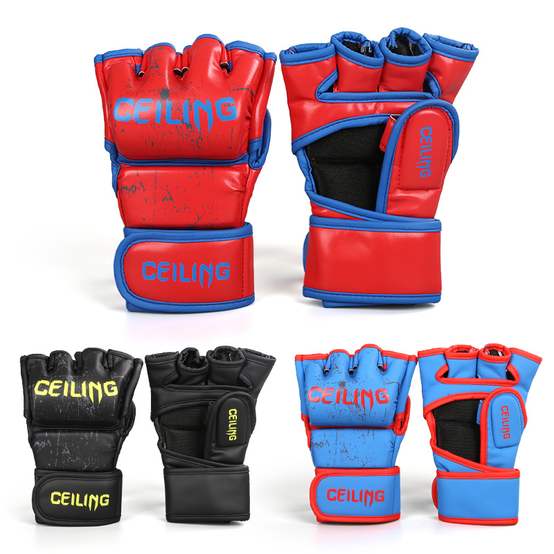 Ventas directas de fábrica de Ceiling Guantes de lucha Sanda Entrenamiento de UFC Guantes de boxeo de medio dedo profesionales especiales para sacos de arena