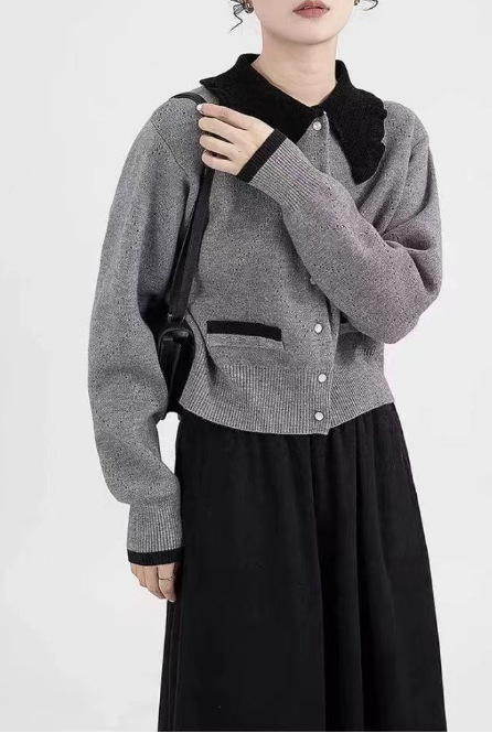 新しいファッション潮2024秋のカーディガンの女性服の灰色のゆるいニットの韓国の長袖のセーターの女性の上着のコート|undefined