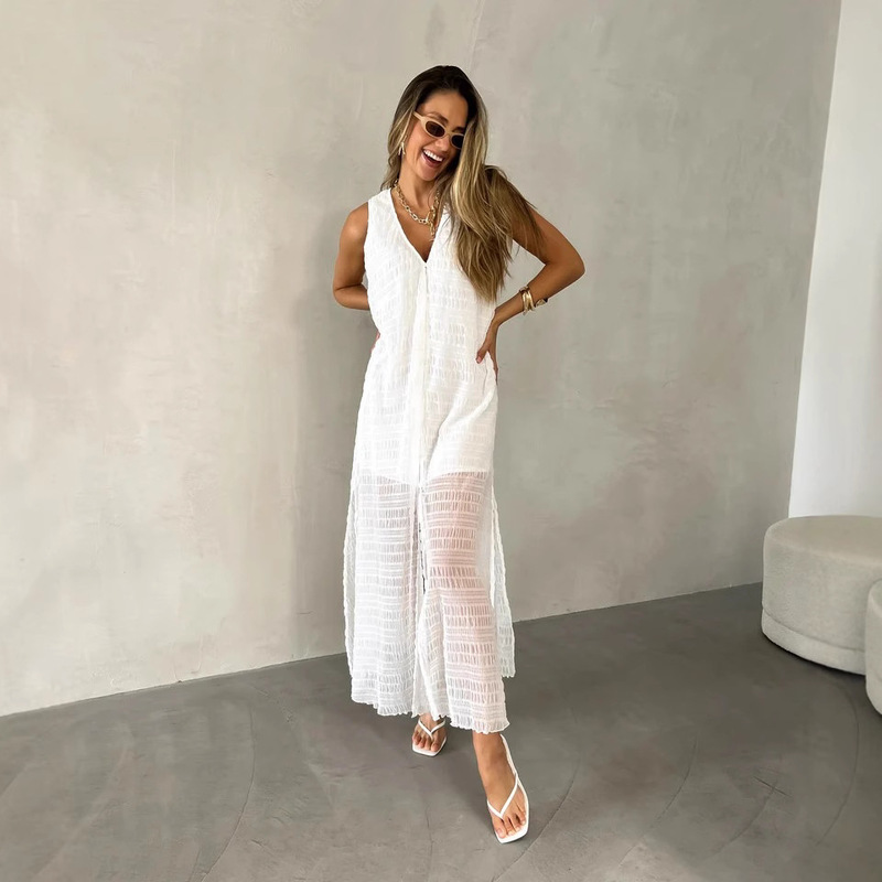 European and American Cross-Border 2026 New Fashion Lace Slit Sexy V-Neck Cardigan Long Dress for Aliexpress and Amazon Independent Sites