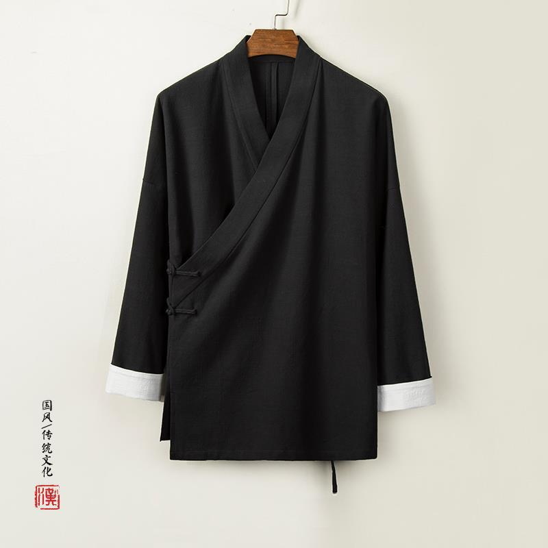 Chinese style men's autumn and winter new men's retro buckle Hanfu coat plus size loose long sleeve improved Tang suit