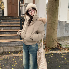 冬季毛领休闲加厚棉服外套短款设计女保暖羽绒棉衣连帽新款外套