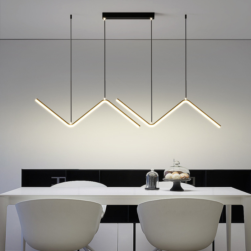Restaurant Chandelier Geometric Light Luxury Nordic Designer Minimalist Linear Long Simple Modern Bar Table Lighting