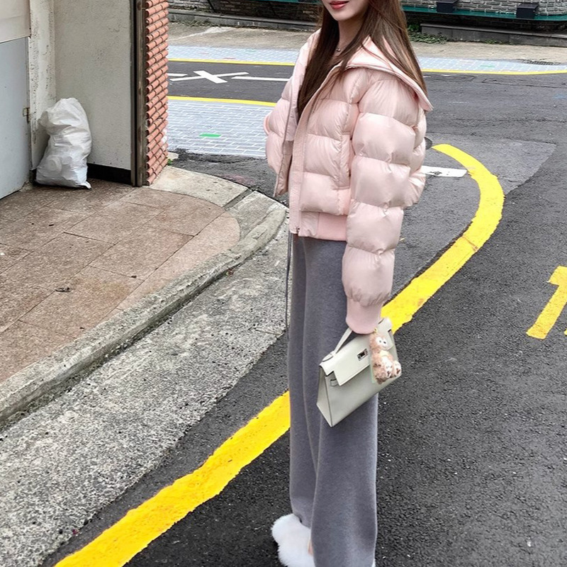 预售白鸭绒罗纹小短款立领羽绒服女冬季气质大翻领保暖外套|undefined