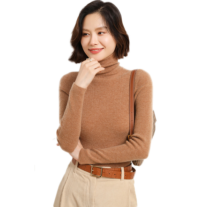 Suéter de rayas verticales de cuello alto para mujer 2022 Otoño e Invierno Nueva camisa de punto de lana slim fit Top de manga larga de todo fósforo