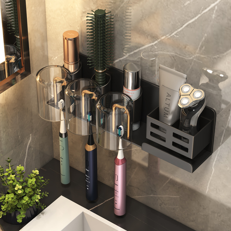 toothbrush Shelf Punch holes transparent Space aluminum Brushing Cup suit Wall Mount TOILET Wall mounted Storage rack