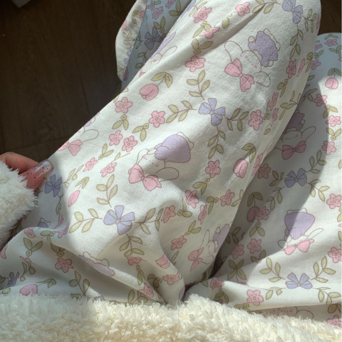 (2개) 새로운  밀크그린캣 코튼 더블레이어 원사 느슨하고 편안한 귀여운 장난기 가득한 여성용 홈바지 외부 착용 가능