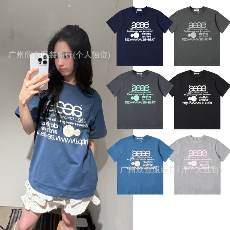 Korean Niche Aeae Web Logo Lettering Drop Shoulder Round Neck Loose Short Sleeve T-Shirt Versatile Top for Women Trendy Korean Niche Aeae Web Logo Lettering Drop Shoulder Round Neck Loose Short Sleeve T-Shirt Versatile Top for Women Trendy
