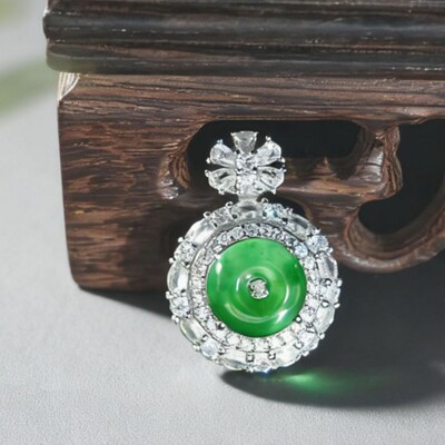 天然缅甸翡翠A货帝王绿吊坠项链平安扣精工多样性发其一9129|ms