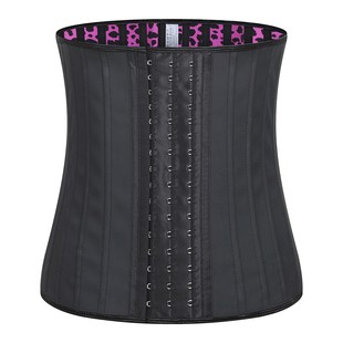 Cross-border exclusive supply of 25 steel-framed pink leopard print base fabric glossy latex sports corset and shapewear women's abdominal waist clip