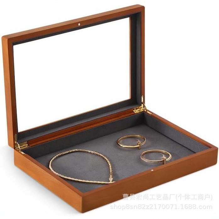 Fashionable and Simple Solid Wood Jewelry Box Jewelry Necklace Ring Watch High-End Jewelry Storage Box Jewelry Storage Box