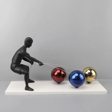 北欧创意拉球人物雕塑摆件客厅卧室玄关书房酒店样板房家居装饰品
