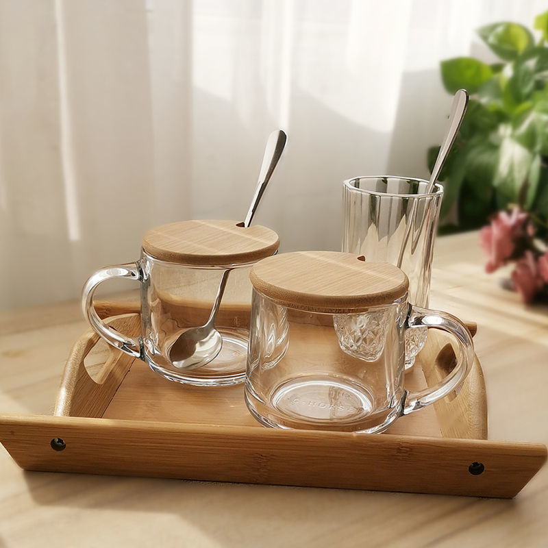Breakfast Cup with Lid Glass Cup ins Scented Tea Cup Spoon Milk Cup Household Coffee Beer Cup Tray Set Simple