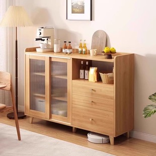 Japanese Style Sideboard Cabinet Wall-Side Integrated Solid Wood Color Living Room Tea Cabinet Kitchen Storage Cabinet Storage Cabinet Storage Cabinet