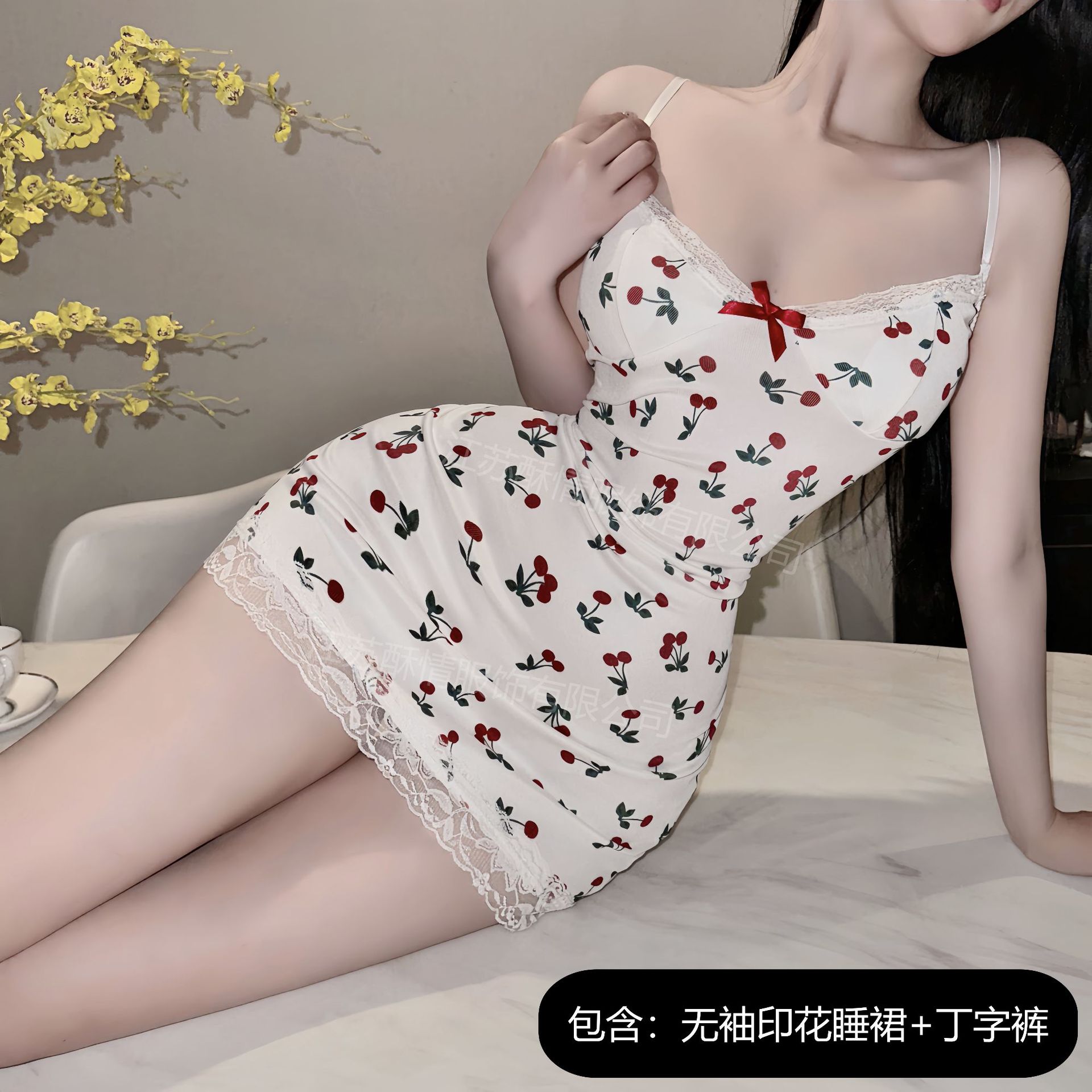 Crisp Sexy Pajamas Sling Sleeveless Summer Women's Outer Wear New Hip Skirt Dress Free Printing Hair