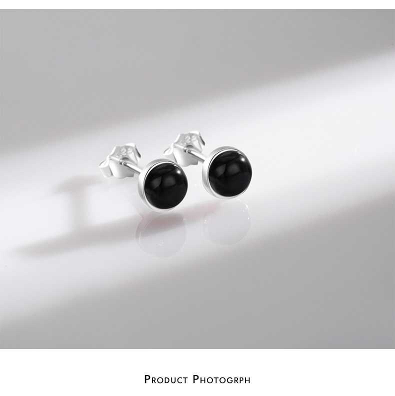 Fashion Round Silver Plating Inlay Agate Ear Studs 1 Pair