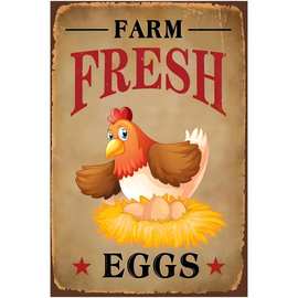 有趣的鸡标志,金属鸡舍锡标牌,农场新鲜鸡蛋微笑鸡,庭院标志车库