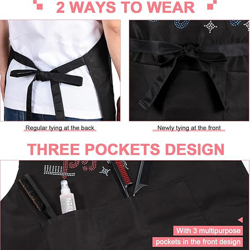 Transfronterizo Amazon venta caliente delantal de poliéster moda de diamantes calientes antiincrustante corte de pelo peluquero trabajo delantal al por mayor personalizado