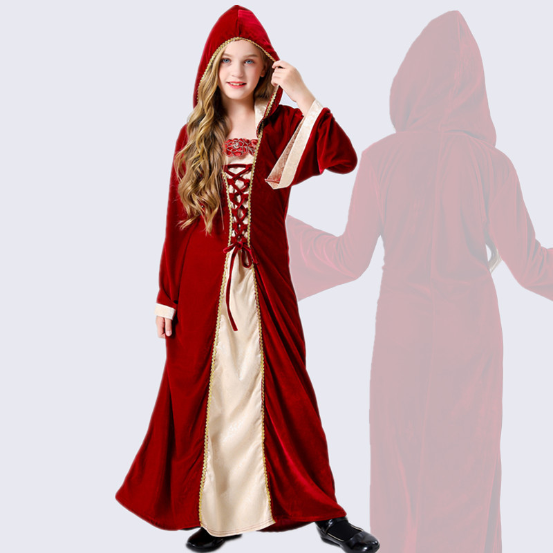 Halloween Medieval Court Style Dress Children Vampire Retro European Queen Costume for Women Fairy Tale Play Suit