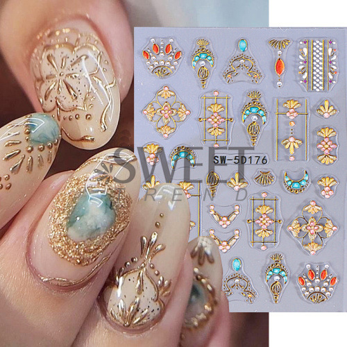 Cross-border embossed nail art stickers ins wind retro totem stars moon sun adhesive nail decals wholesale