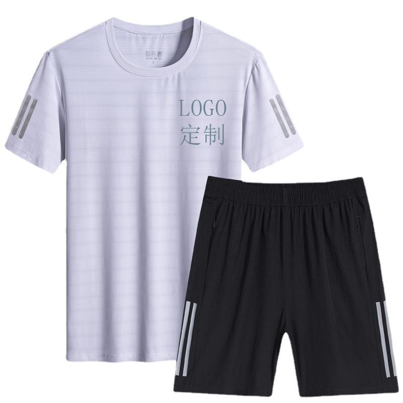 2023 deportes de verano y traje de ocio correr fitness hielo seda manga corta Camiseta más tamaño pantalones cortos traje logotipo imprimible