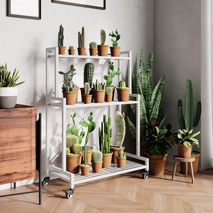 Stepped Flower Rack Iron Mobile Wheeled Multi-Layer Succulent Flower Rack Living Room Floor-Standing Storage Rack Balcony Display P^