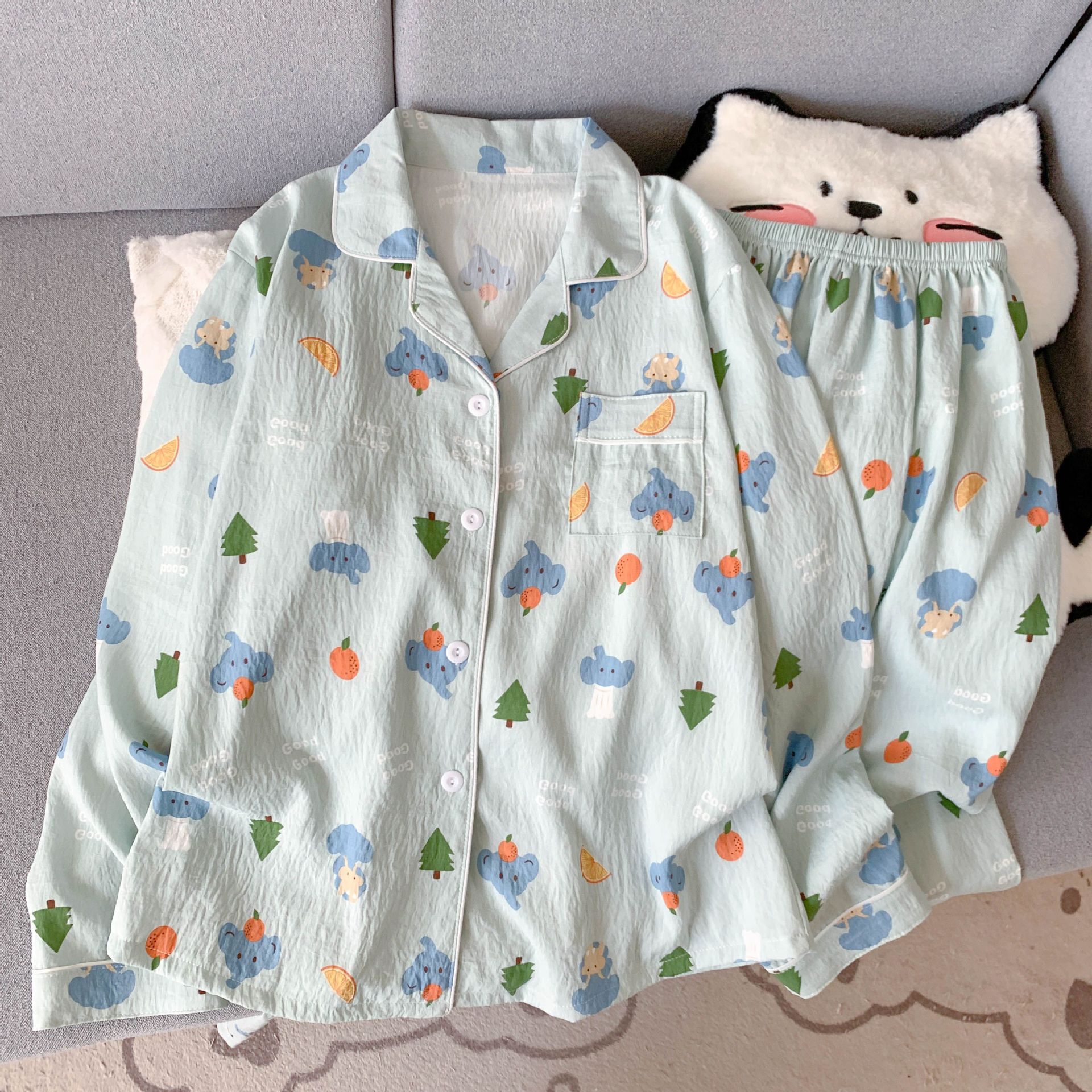 Al por mayor transfronterizo primavera y otoño 2026 nuevo pijama de mujer dibujos animados nubes dulces cardigan de algodón mangas largas pantalones largos cubierta de ropa para el hogar image 12