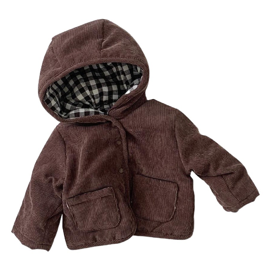 Chaqueta de algodón para niños engrosada de invierno Chaqueta acolchada de bebé a cuadros de estilo coreano Se puede usar en ambos lados Chaqueta de algodón para bebé caliente en stock