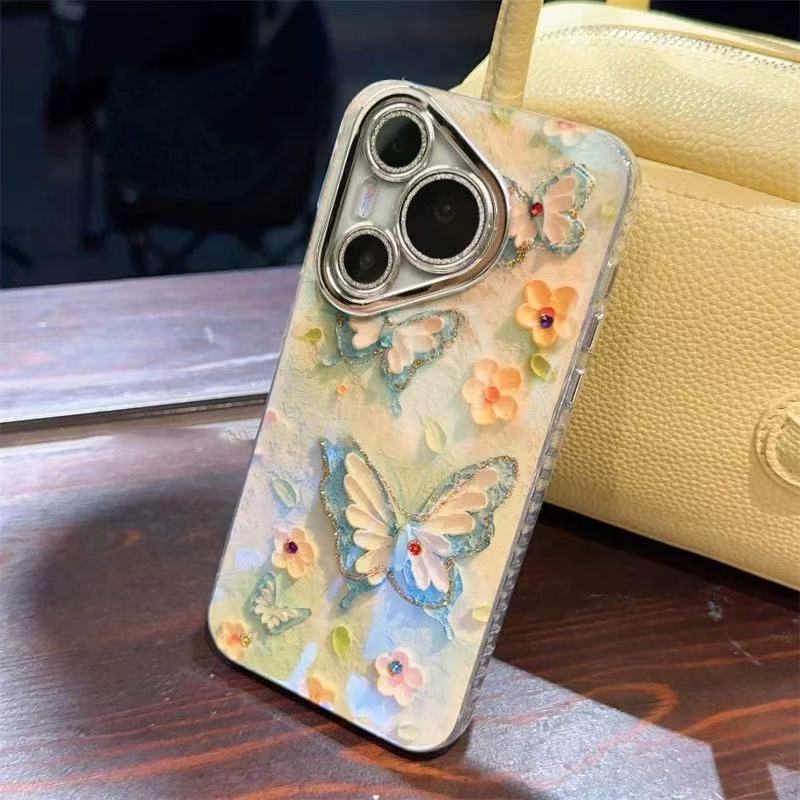 适用华为pura70手机壳蓝光油画蝴蝶p70pro新款全包闪粉镜头p60pro|undefined