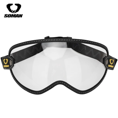 Soman Retro Motorcycle Off-Road Helmet Windproof Goggles Motorcycle Goggles Strap-On Large Spherical Lens Universal Lens (Dəbilqə (Kaska) aksesuarları) - transparent-color