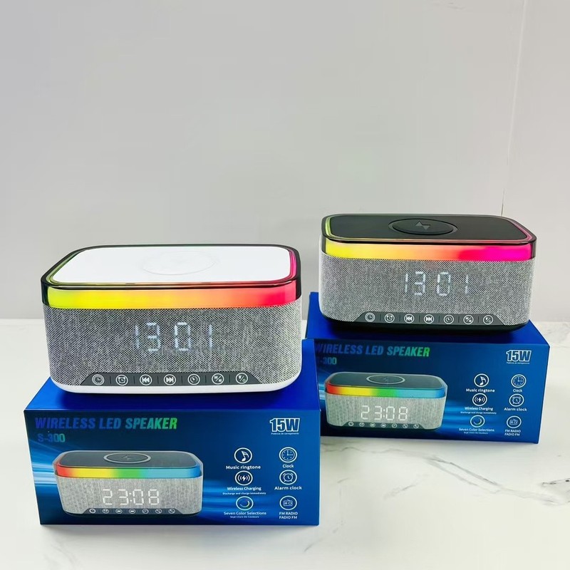 新型ホワイトノイズbluetoothスピーカー無線充電デジタル時計目覚まし時計三合一無線充電雰囲気ランプ音響|undefined