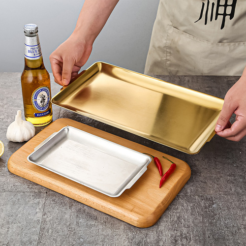 Manufacturer wholesale stainless steel Korean rectangular plate hot pot beef barbecue plate flat bottom tray thickened barbecue square plate